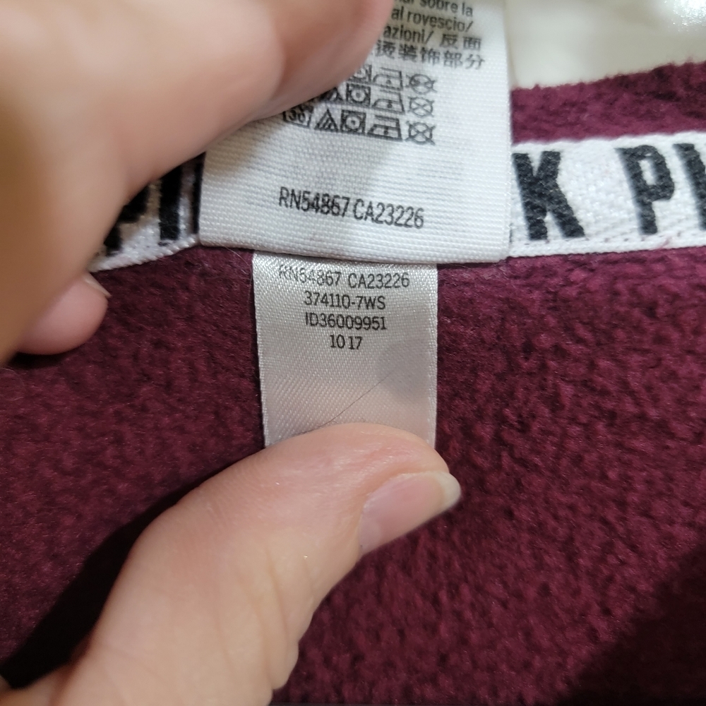 Victoria Secret Pink Maroon Lace Up Hoodie With Pockets, Size XSmall. - Picture 4 of 9